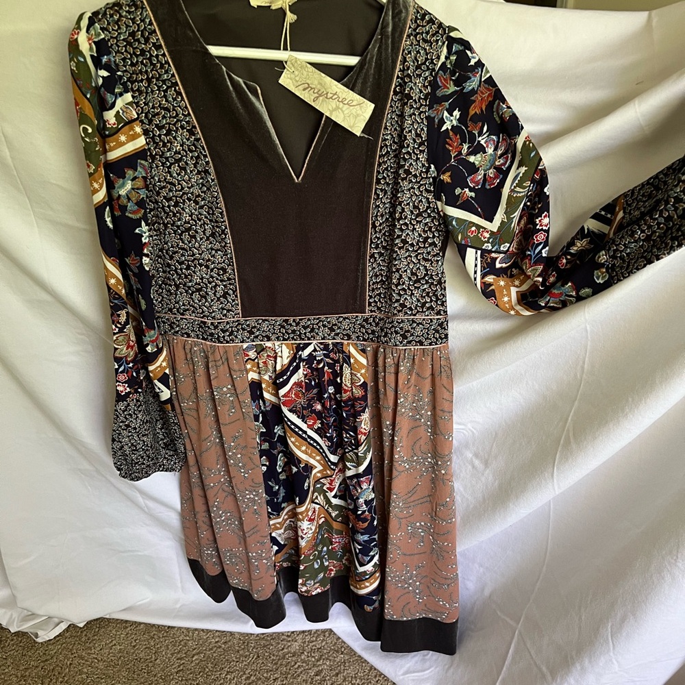 Multicolor Long Sleeve Boho Dress